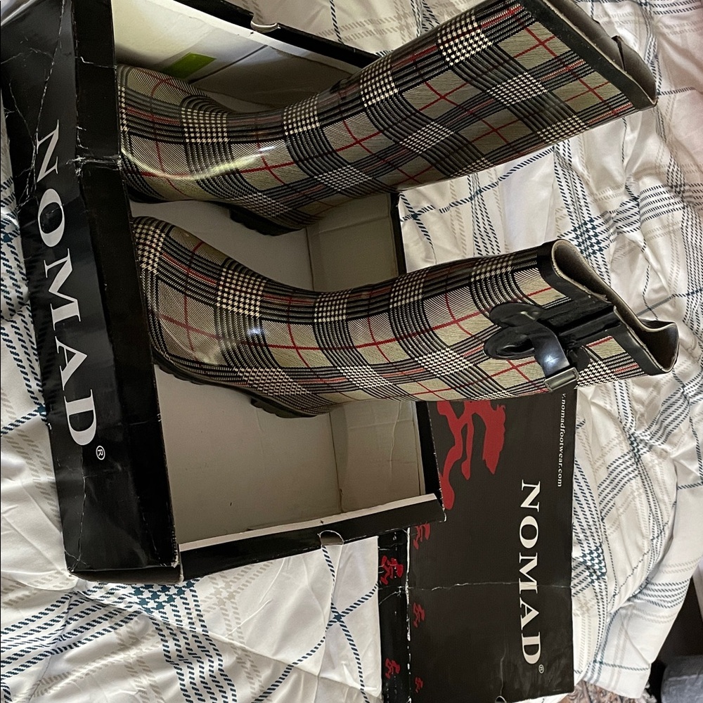 Nomad Plaid Winter Rain Boots - Black, Red, Cream